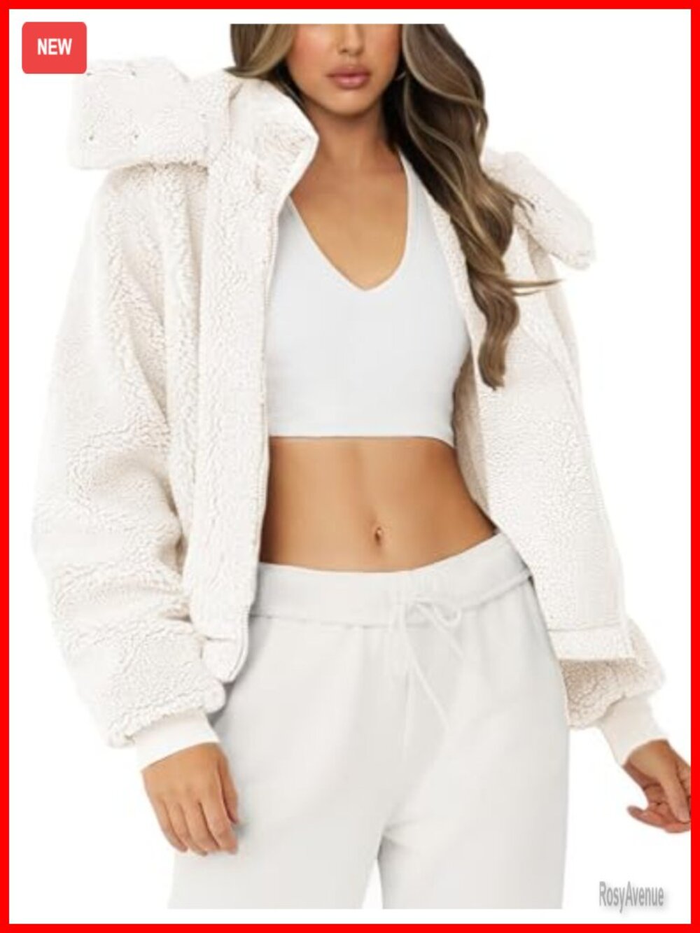 Micoson Womens Faux Fur Coat Full Zip Sherpa Fleece Hooded Long Sleeve Warm